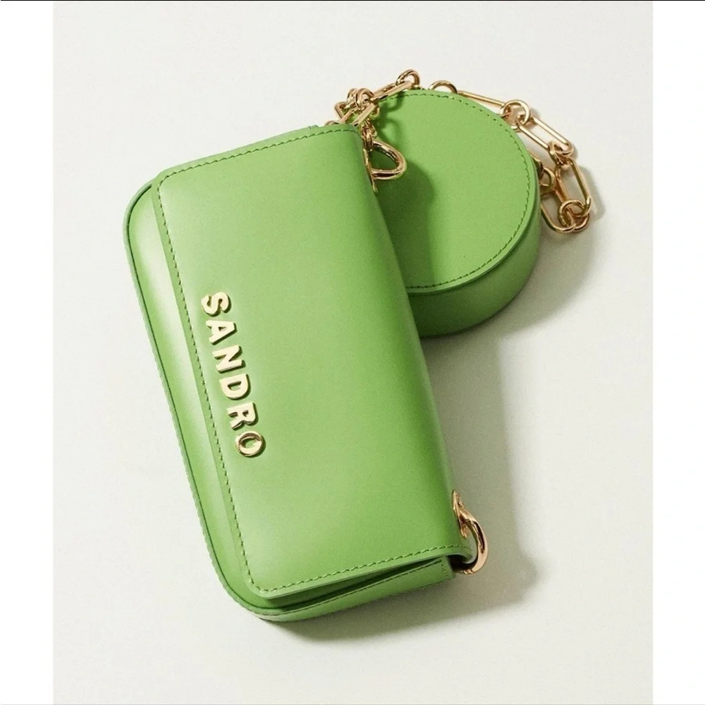 Sandro Lime Green Crossbody Bag with Gold Accents